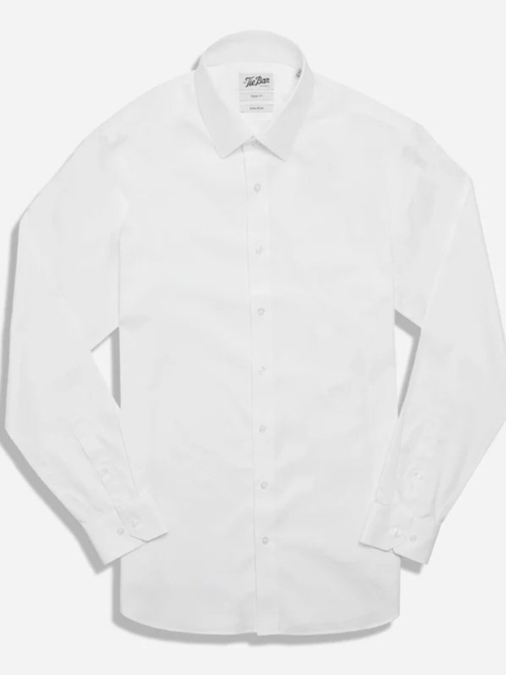 Tie Bar Pinpoint Solid - Point Collar White Non-Iron Dress Shirt Trim Fit
